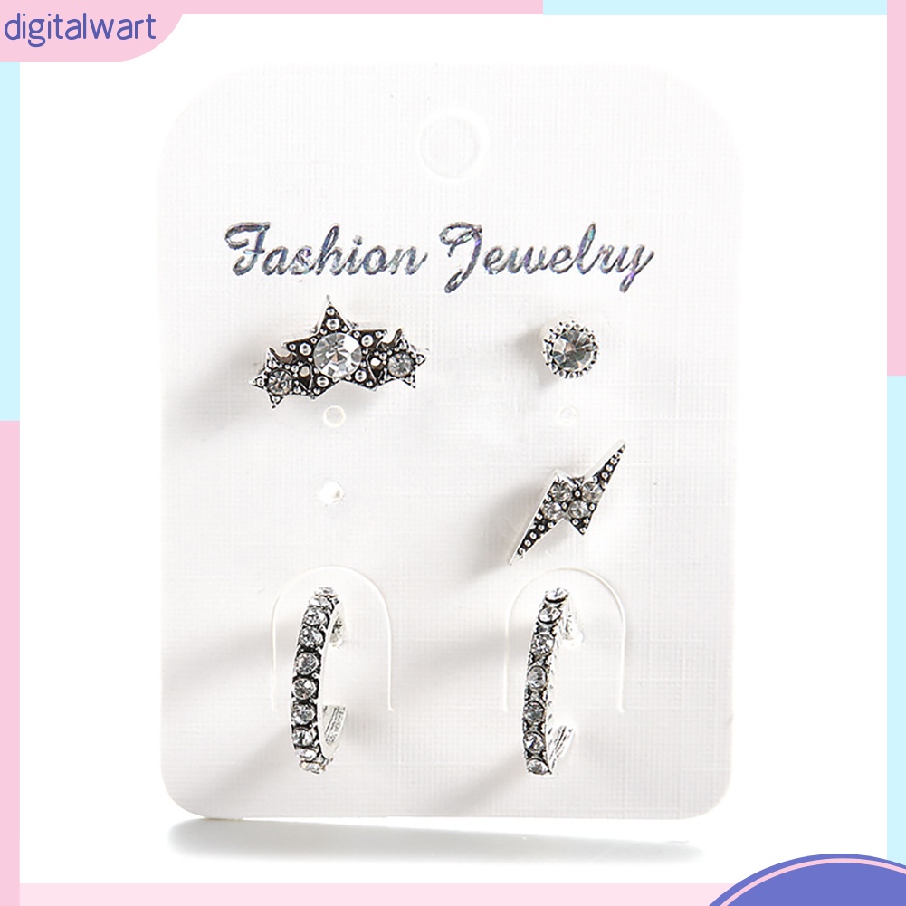 Set 5 Khuyên Tai Đính Đá Kiểu Dáng Thời Trang Thanh Lịch Dành Cho Nữ