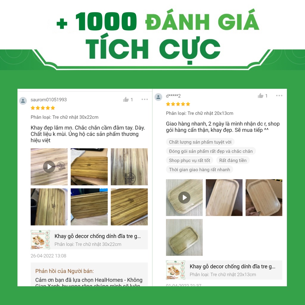 Khay gỗ decor chống dính đĩa tre ghép cách nhiệt bảo vệ môi trường, rang trí phòng bếp, nhà hàng khách sạn / HealHomes