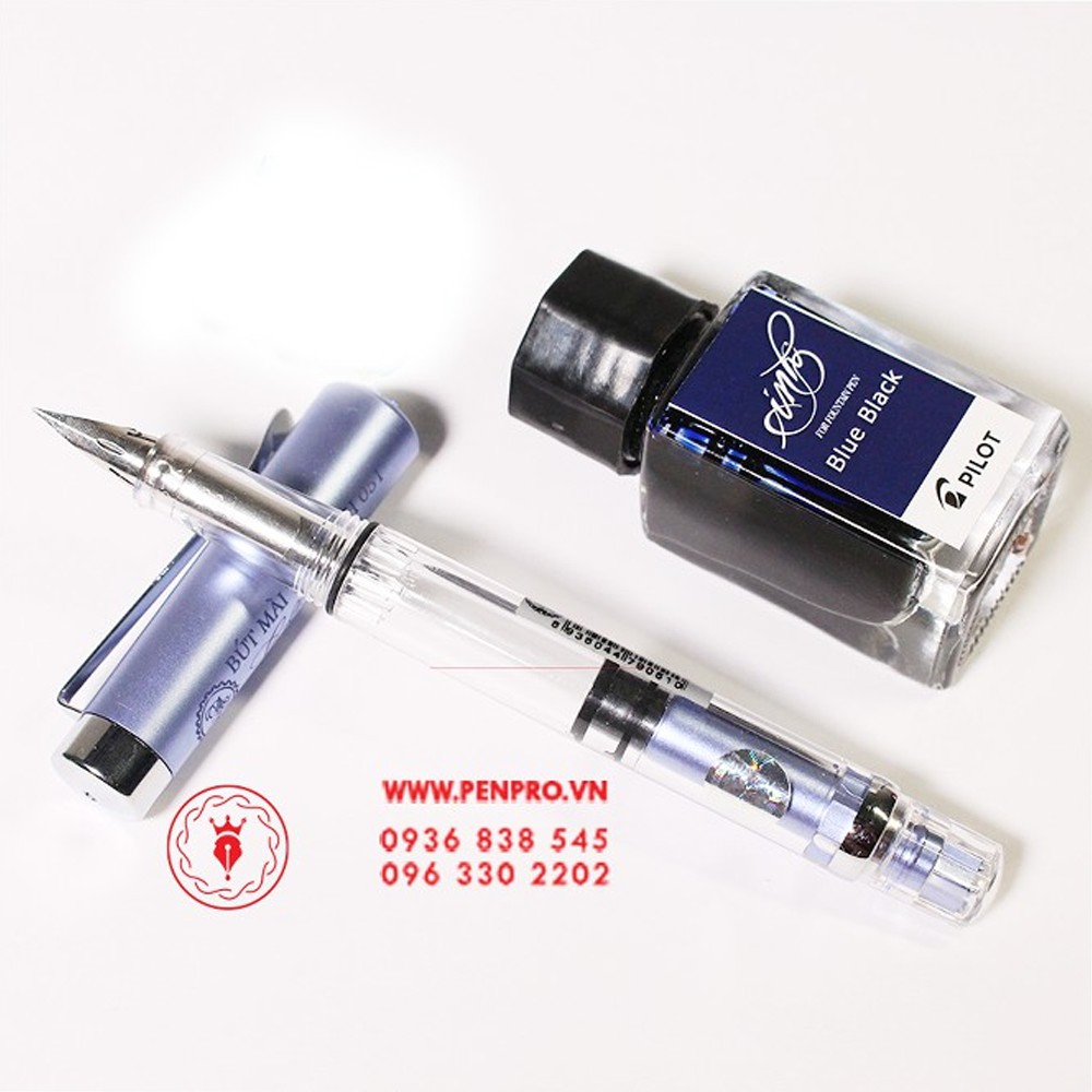 Combo bút máy, bút luyện chữ, bút mài thầy ánh sh051 ngòi lá tre calligraphy, mực nhật ink pilot 15ml, Vbigvietnam