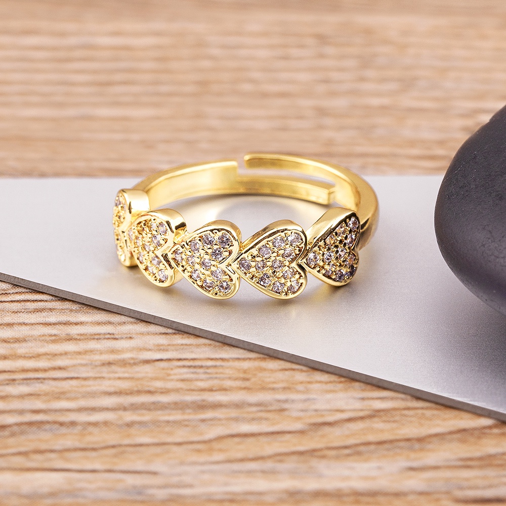 Nhẫn Hở Hình Trái Tim Đính Đá Zircon Có Thể Điều Chỉnh Kích Cỡ
