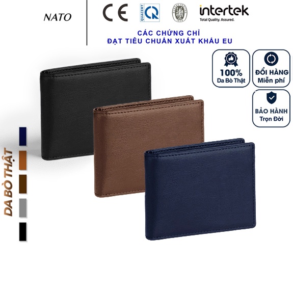 Bóp Ví Da Nam VINTAGE Da Bò Thật Cao Cấp Khóa Kéo Đựng Thẻ ,Tiền Gập Đôi Sang Bền Đẹp Màu Đen Nâu Xanh Navy Bỏ Túi NATO