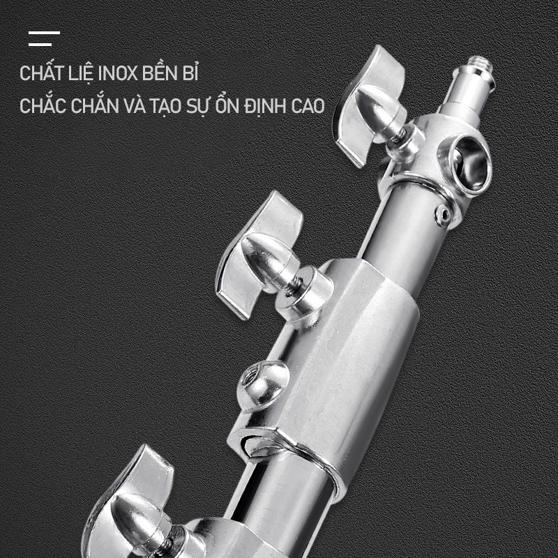 [DEAL SỐC} Chân đèn inox cao cấp 2m8 tải trọng 20kg, dùng cho các loại đèn studio 2 đầu nối 1/4 và 3/8