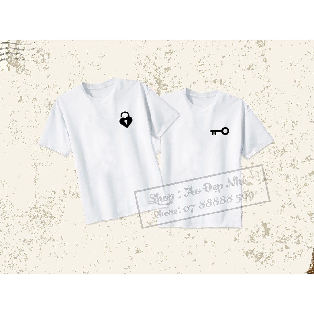 Áo thun đôi 𝗟𝗼𝗰𝗸 - 𝗞𝗲𝘆 đen/trắng cotton | BigBuy360 - bigbuy360.vn