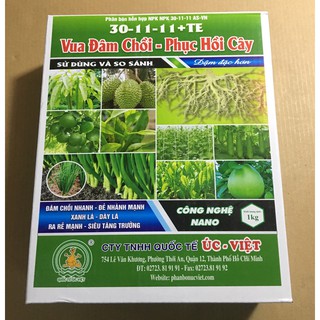 PHÂN BÓN LÁ 30-11-11+TE , VUA ĐÂM CHỒI - PHỤC HỒI CÂY , HỘP 1 KG