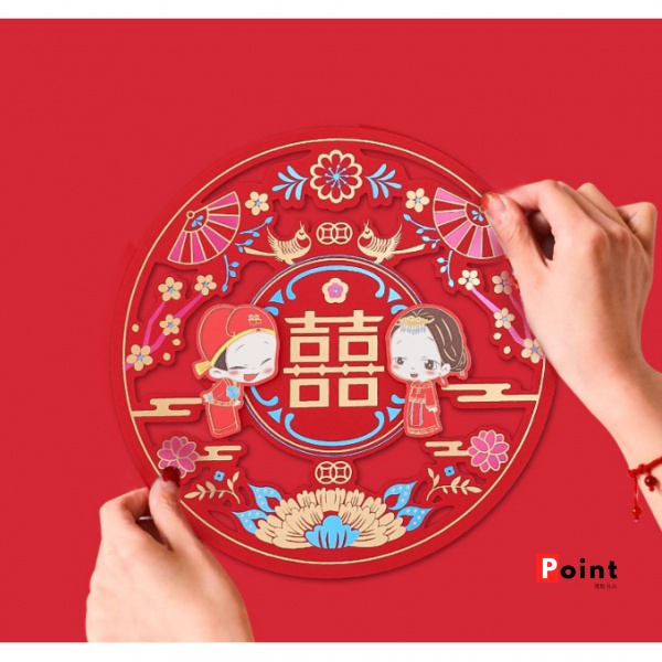 Miếng Dán Cửa Hình Nhân Vật Hạnh Phúc Ba Chiều 19cm~28cm Trang Trí Đám Cưới