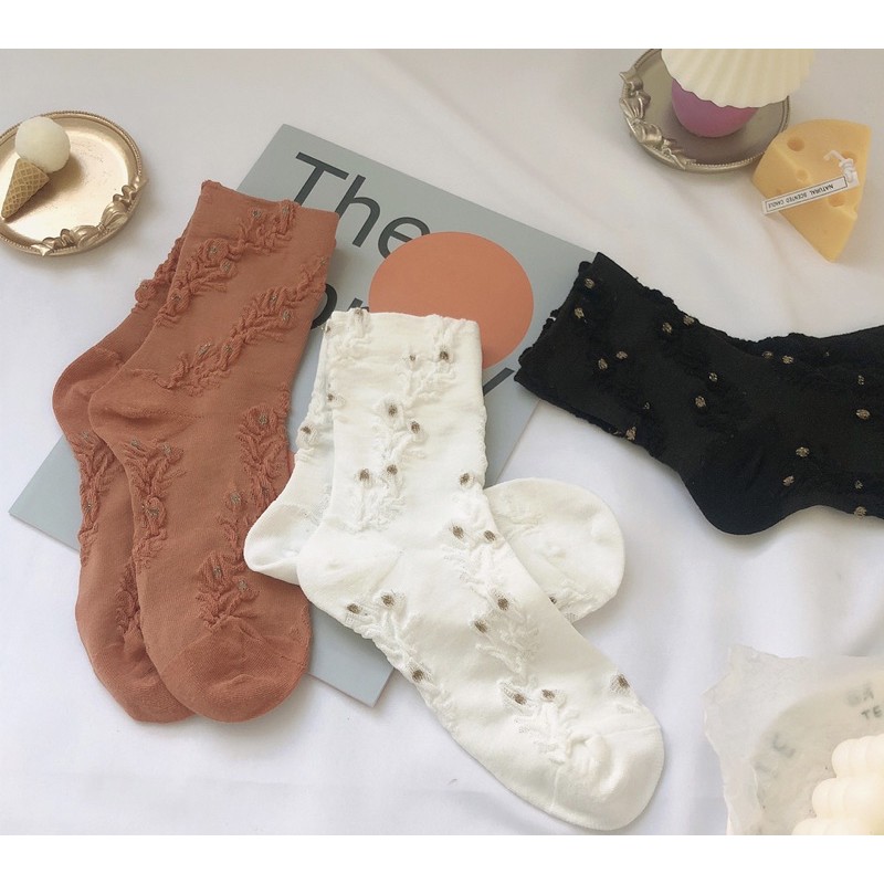 Tất hình hoa lập thể phong cách Hàn quốc cho người lớn