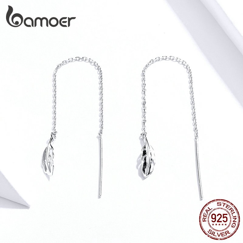 Bông Tai Bamoer SCE786 Dạng Tua Rua Dài Mặt Hình Lông Vũ Dành Cho Nữ