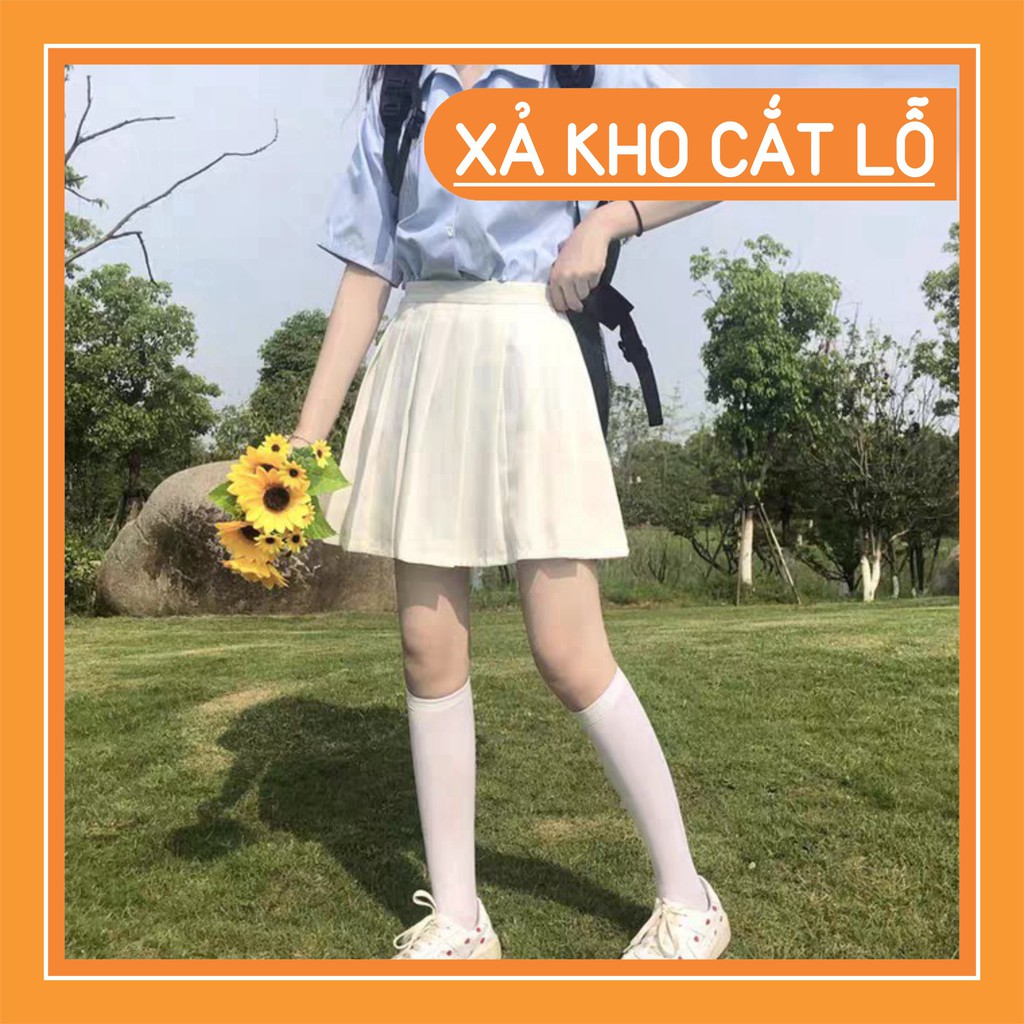 [Xả kho] Mới -  SET ÁO SƠ MI XANH THÊU HOA MIX CHÂN VÁY TENNIS TRẮNG ULZZANG