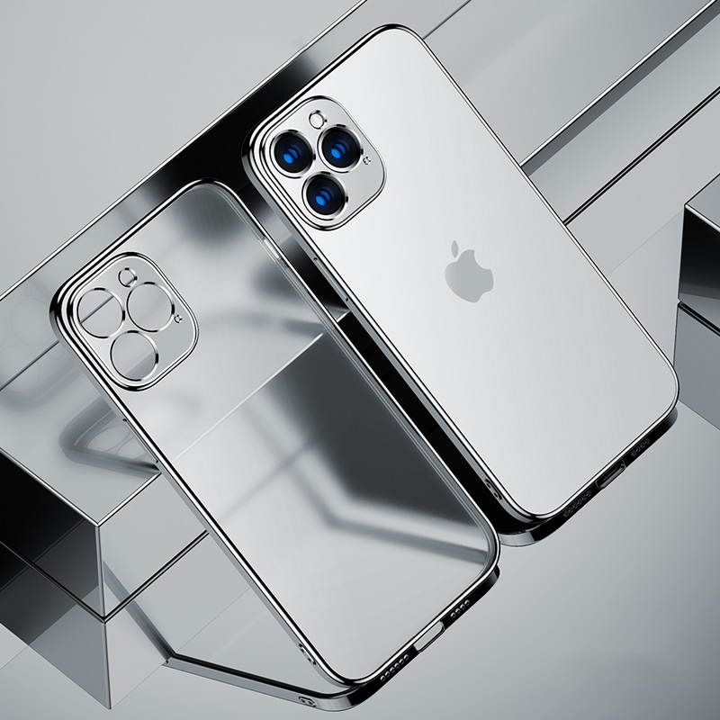 Ốp điện thoại silicon viền vuông mạ kim loại mặt lưng trong suốt cho IPhone 12 11 PRO MAX MINI X XR XS 7 8 PLUS SE 2020