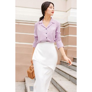 Áo sơ mi nữ Tulip lụa trơn dài tay cổ bẻ