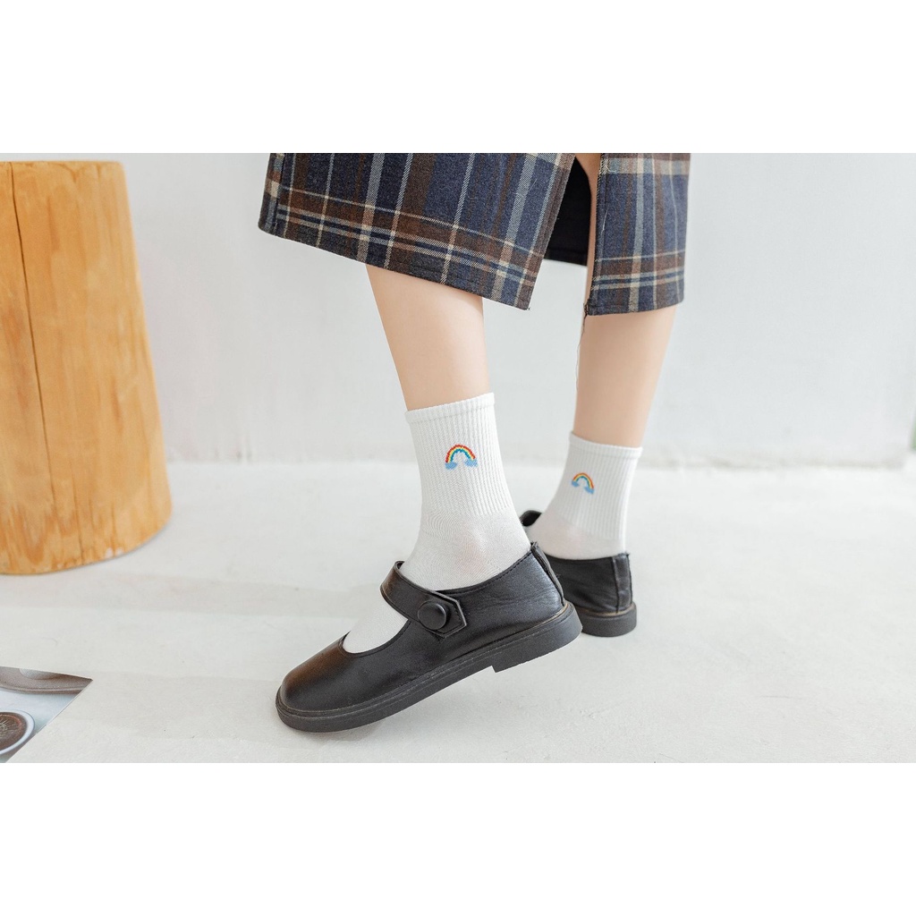 Vớ cổ cao vải cotton co giãn hoạ tiết phong cách Hàn Quốc cho nam nữ