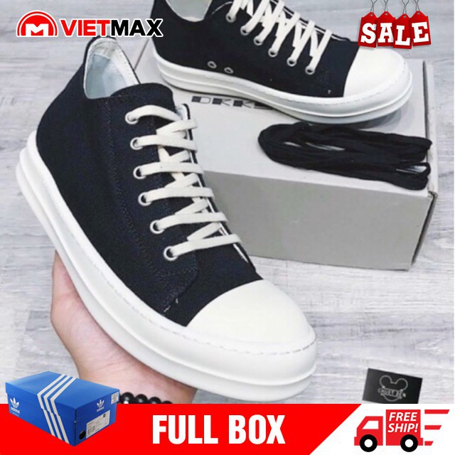 SALE Giày Thể Thao Rick Owen Đen Trắng Cổ Thấp Full Box (Kèm Hộp)