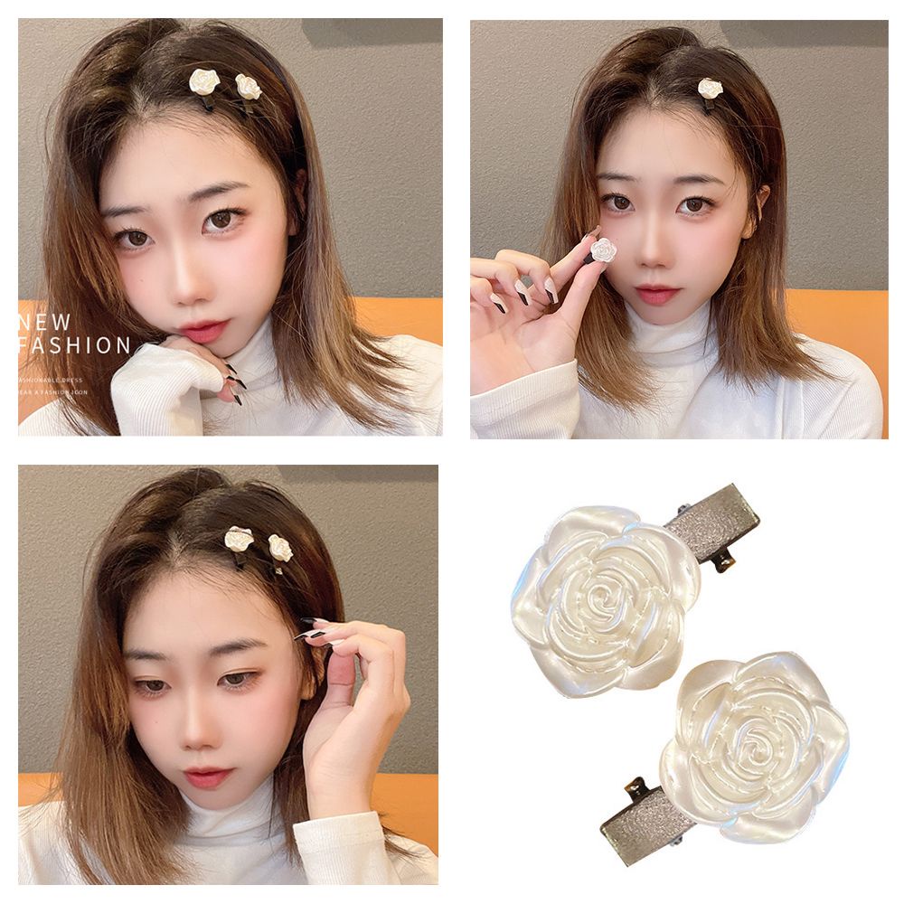 Kẹp tóc hình hoa trà màu trắng sữa thời trang thanh lịch cho nữ