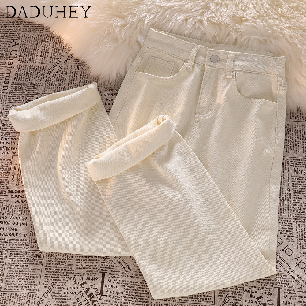 Daduhey Quần jean dài cạp cao ống rộng 6 màu cỡ S-5XL mới cho nữ