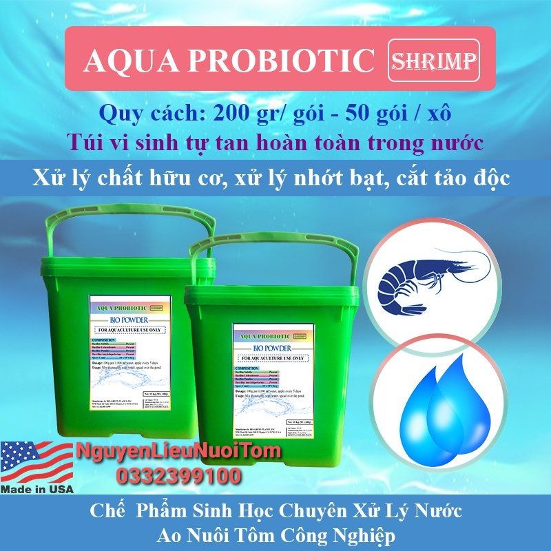 Vi Sinh túi tự tan 200g chuyên xử lý nước ,cắt tảo, giảm nhớt bạt cho ao nuôi công nghiệp#túi tự tan 200g nhập khẩu usa