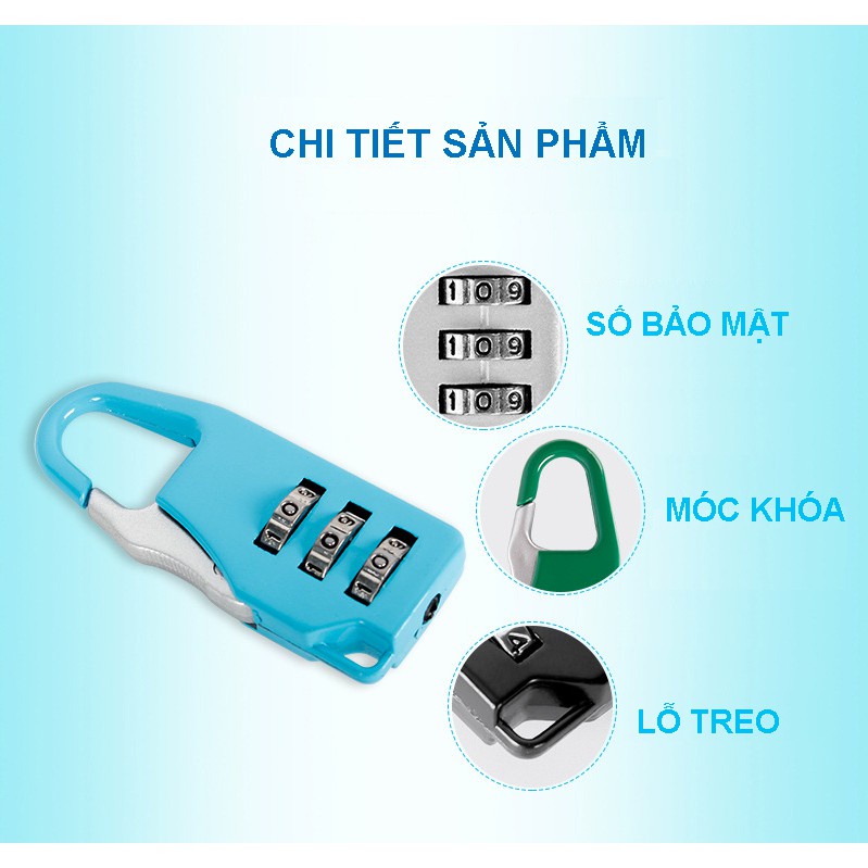 Khóa vali balo du lịch tủ đồ tiện dụng, khóa 3 số cao cấp bảo vệ đồ cá nhân hành lý