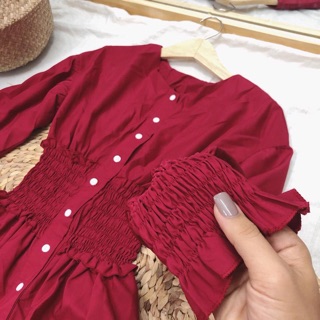 Đầm maxi đỏ bo eo vintage