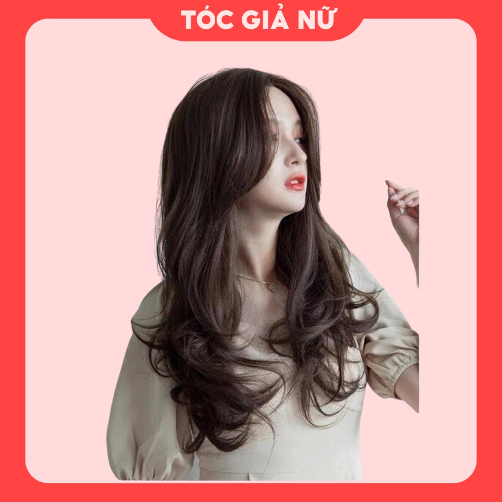 Tóc giả nguyên đầu nữ mái bay xoăn đuôi dáng dài phong cách hàn quốc 9105