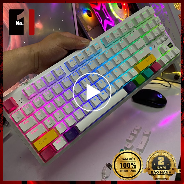 Bàn Phím Cơ Keycap Xuyên Led Gaming Bluetooth Máy Tính Ajazz K870T Màu Trắng Led RGB Bàn Phím Không Dây Laptop Pc