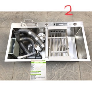 Chậu rửa bát hai hố liền khối inox 304 tặng kèm bộ xả chống hôi - Bồn rửa chén đúc inox 304