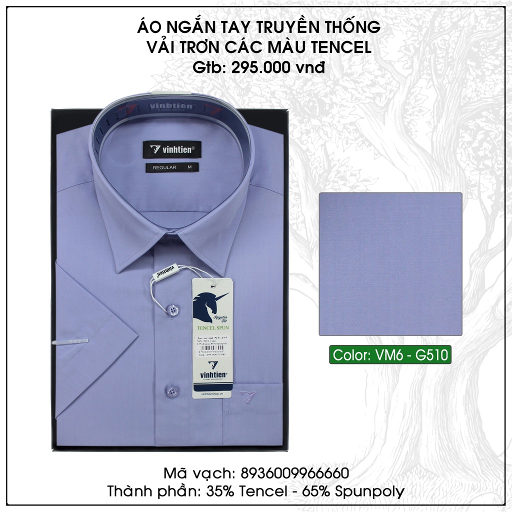 Áo Sơ Mi Ngắn Tay Màu Tencel-Spun Regular Fit 295 Vĩnh Tiến - Vạt Bầu - VM6-G510