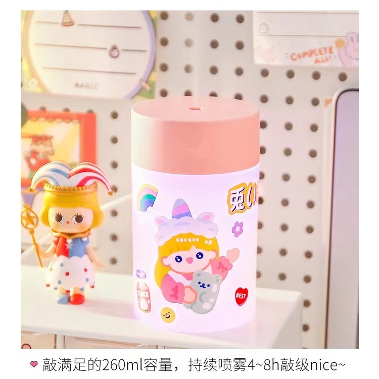 Máy phun sương tạo ẩm mini, Máy tạo độ ẩm không khí có đèn LED Siêu cute MLS