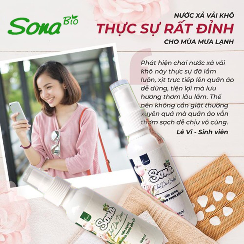 Nước xịt xả vải khô, xả vải khô Sona - Chai xịt thơm quần áo, Lưu hương thơm lâu, chai xịt tiện dụng