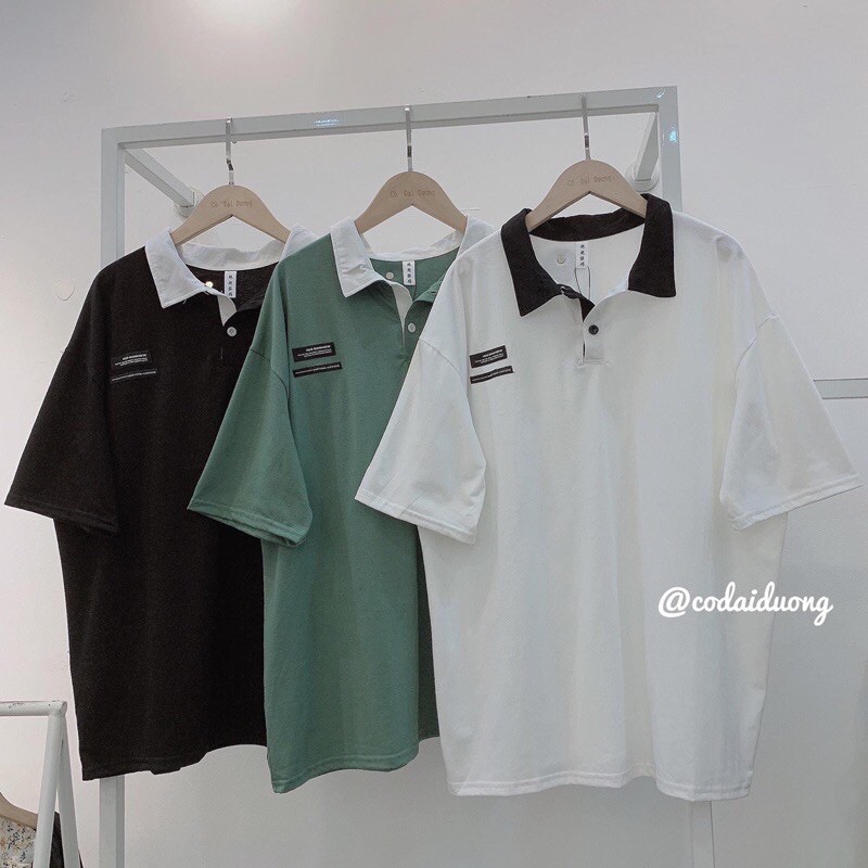 ÁO PHÔNG POLO cổ bẻ dáng thụng giấu quần unisex 6 màu thêu chữ nhỏ