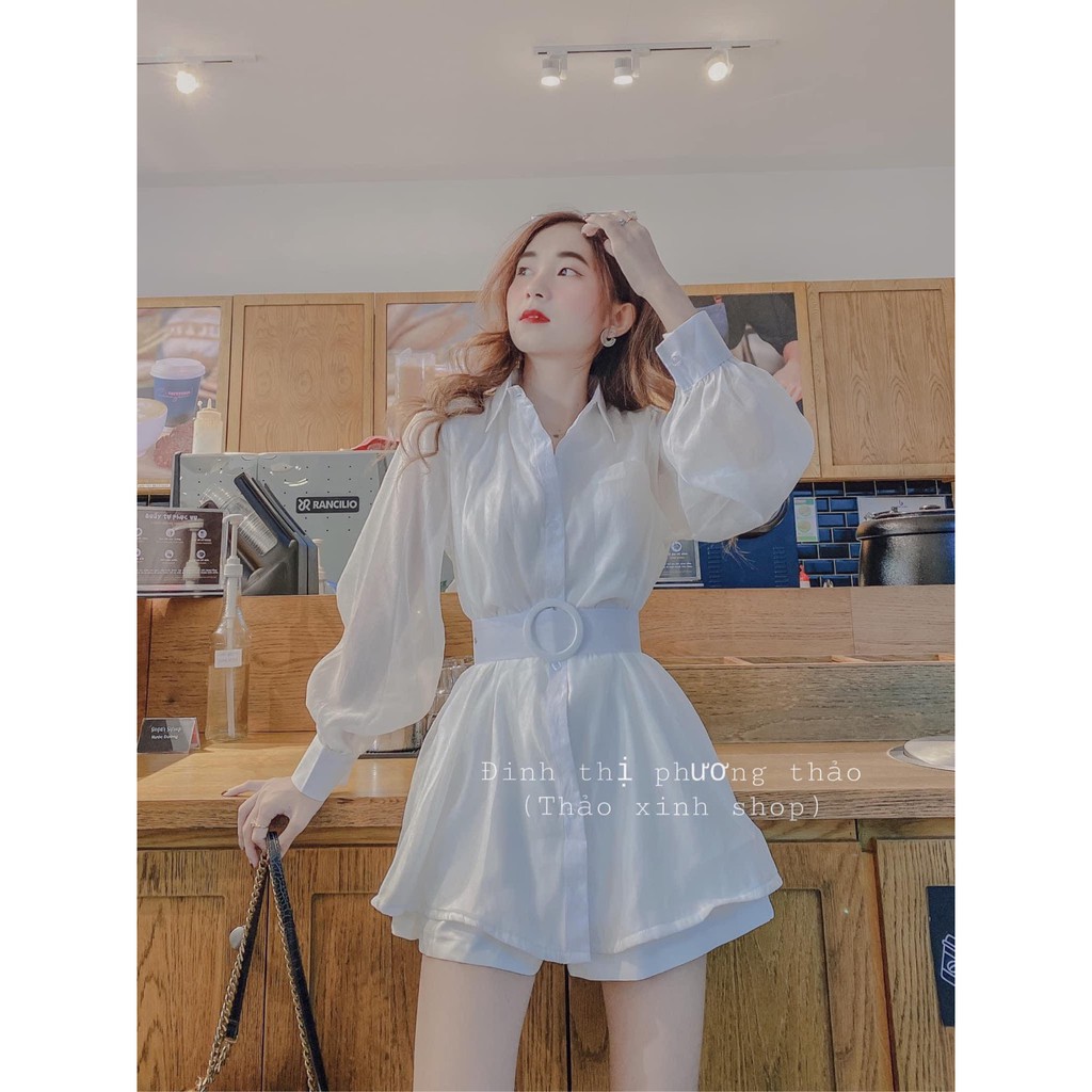 Set Bộ Sơ Mi Đũi Trắng Mix Quần Trắng ❤️FREESHIP❤️ Set Nữ Chất Mềm Mịn - TT115M089