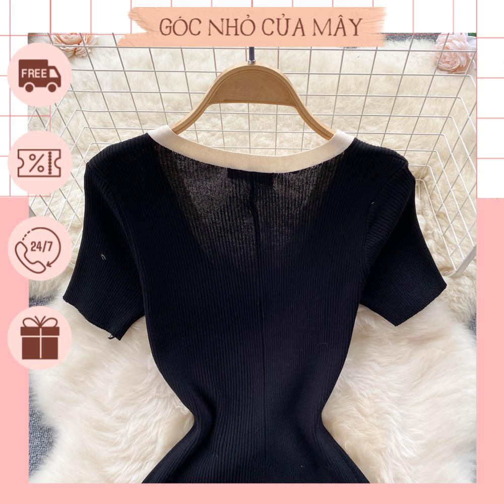 Váy len dệt kim cộc tay dáng dài đơn giản trẻ trung phong cách Hàn Quốc GNCM2