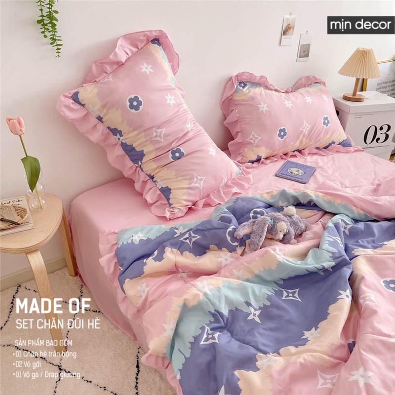 [2021] Set chăn ga gối Cotton Đũi Bèo Mịn Decor - Bộ ga giường chăn trần bông mùa hè mềm mịn phong cách Hàn Quốc