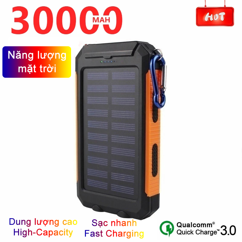 Pin sạc dự phòng 30000mAh năng lượng mặt trời, dung lượng cao di động Sạc không thấm nước, với đèn LED Power bank