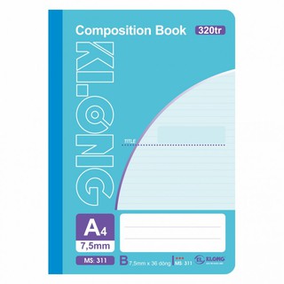 Sổ may KLONG 320tr A4 Compostion Book, MS: 311