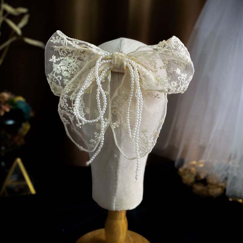 Kẹp Tóc Hình Nơ Bản Lớn Phối Lưới Thời Trang Cho Nữ