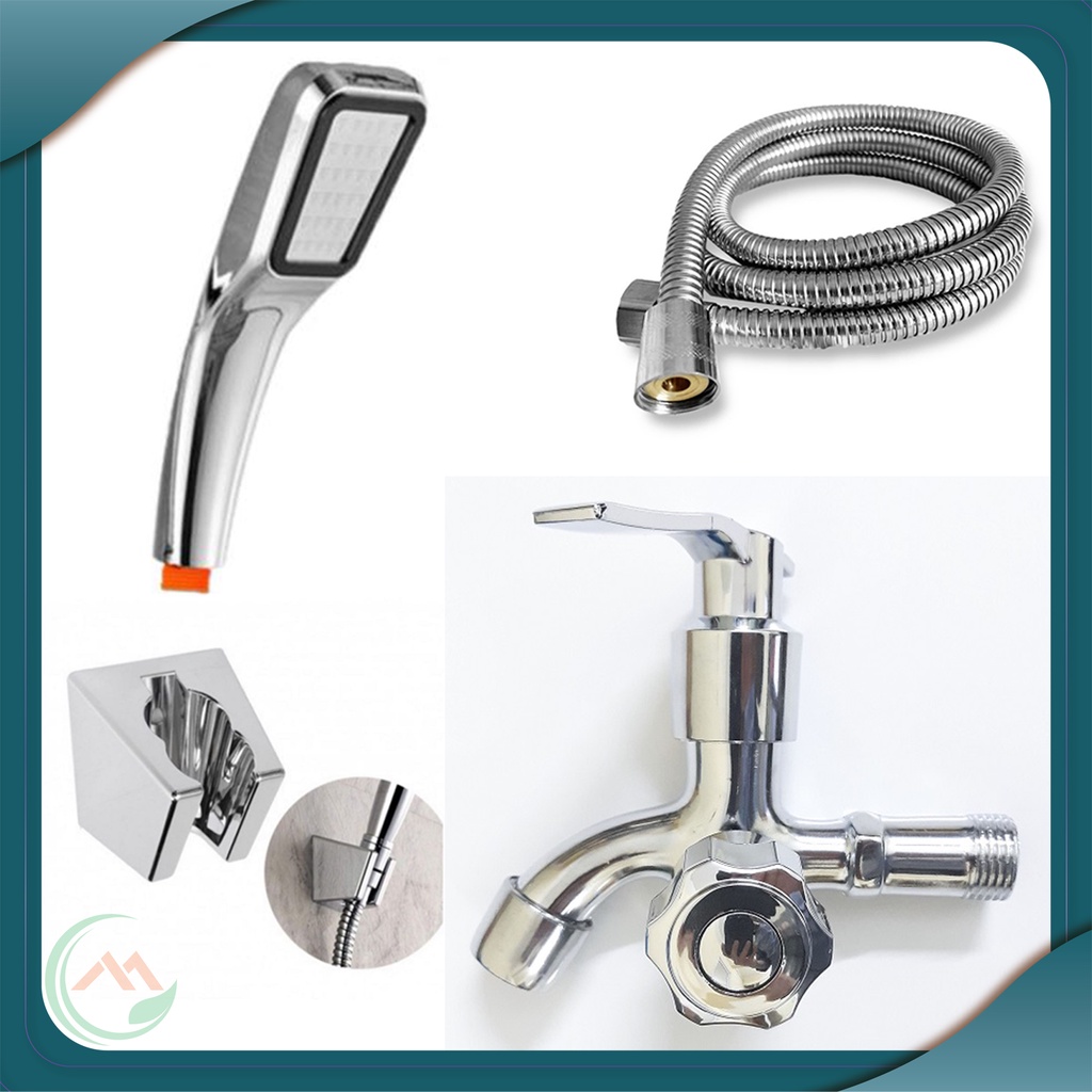 Bộ củ sen hợp kim sáng bóng một đường nước lạnh kèm bộ tay sen nhựa ABS vuông mạ Crom sáng bóng - QM.CS02.TS002B3