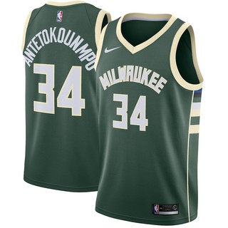 Áo thun bóng rổ in chữ Milwaukee Bucks 34 Giannis Antetokounmpo màu xanh lá, trắng, đen thời trang cho nam