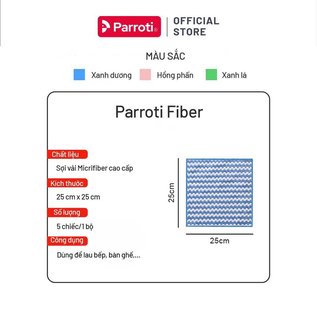 Khăn lau bếp đa năng siêu thấm hút, lau kính, xe ô tô, combo 5 cái Parroti Fiber