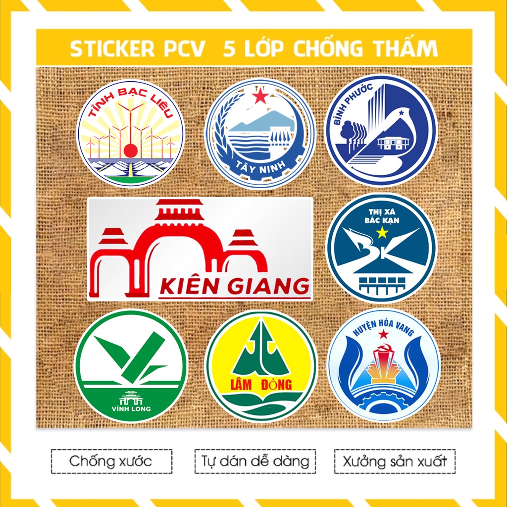 Sticker Logo Biểu Tượng 63 Tỉnh Việt Nam - Hình Dán Nón Bảo Hiểm Chống Nước Cắt Sẵn Từng Hình