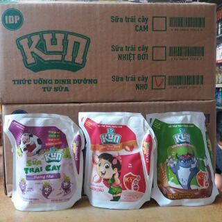 [Date Mới] 1 Thùng Sữa Kun 24 Túi 110ml (Nho, Cam, Dâu Kem, Socola Lúa Mạch, Nước trái nho, Nước trái ổi)