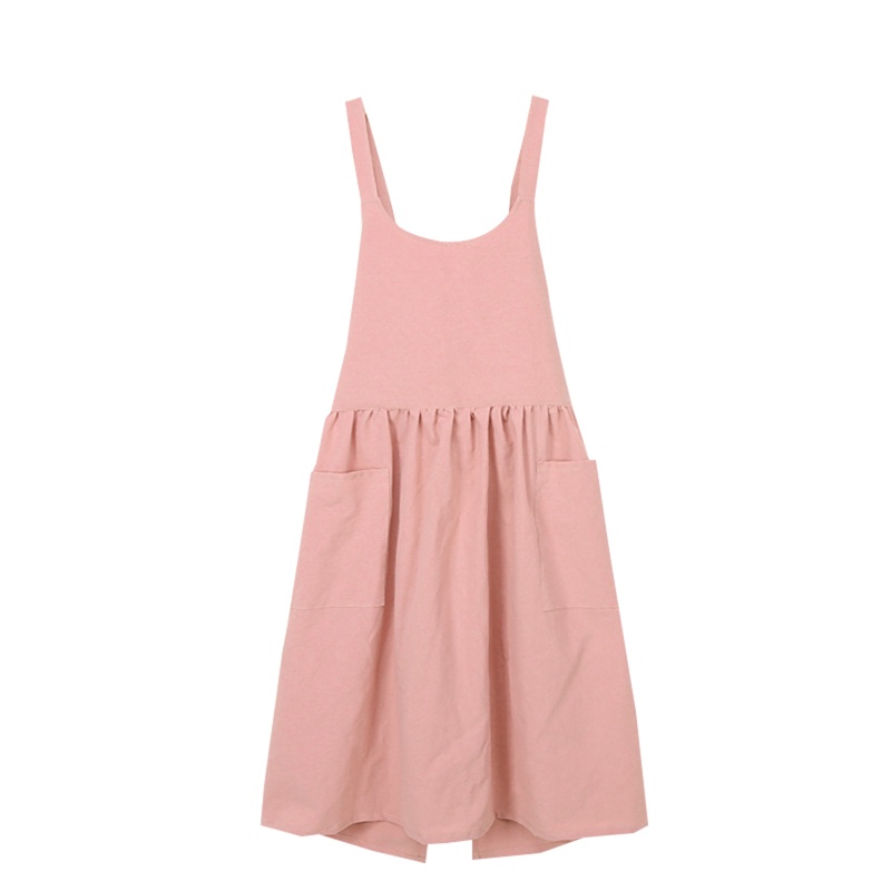 Tạp Dề Bằng Cotton Lanh Màu Trơn Có Túi Và Dây Thắt Lưng Tùy Chỉnh Cho Nữ