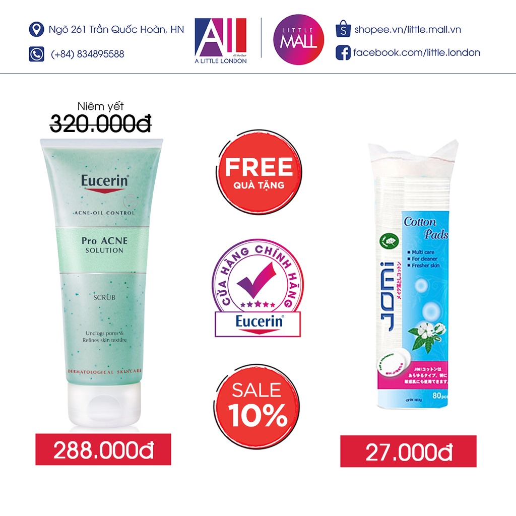 Tẩy tế bào chết giảm mụn Eucerin proacne scrub 100ml TẶNG bông tẩy trang Jomi (Nhập khẩu)