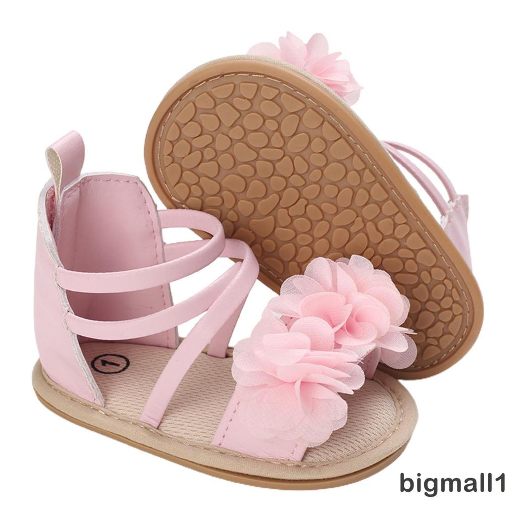 Bigmall-Xăng đan Công Chúa Đế Mềm Chống Trượt Họa Tiết Hoa Cho Bé Gái Sơ Sinh
