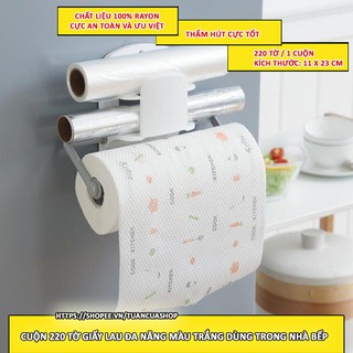 Cuộn 220 tờ giấy lau đa năng màu trắng dùng trong nhà bếp [Mishop]