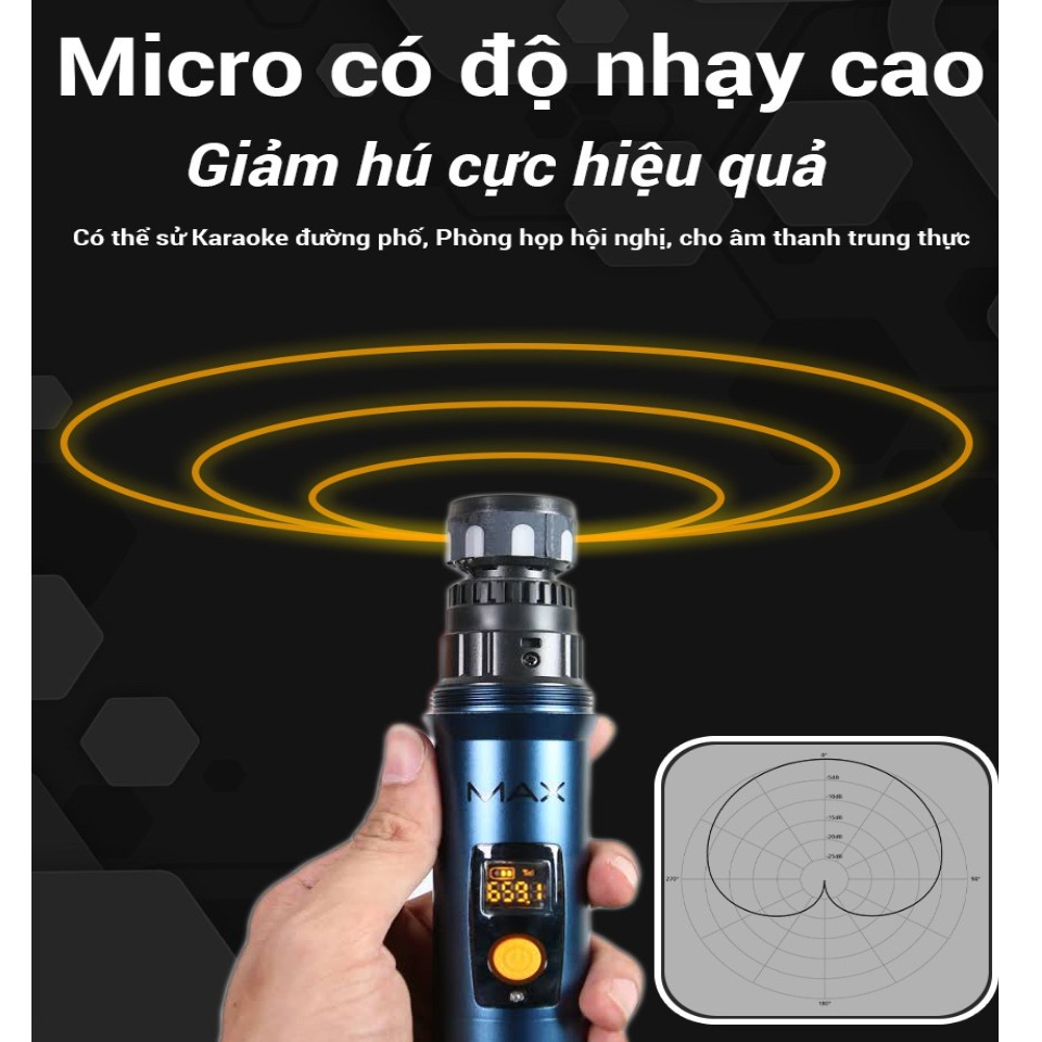 Bộ 2 miccro hát karaoke không dây UHF MAX 56 tích hợp sạc pin, cho chất lượng âm thanh trung thực bảo hành 12 tháng