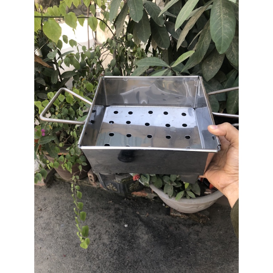 Bếp nướng than hoa inox 20x20cm, bếp nướng BBQ ngoài trời phù hợp ăn tại nhà-Giadung24h