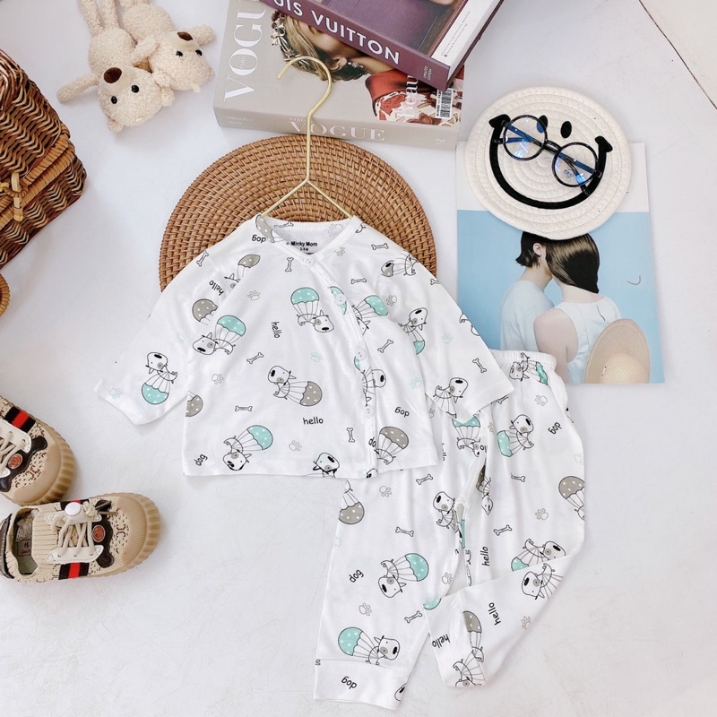 Đồ bộ sơ sinh cho bé trai bé gái Bộ thun lạnh dài tay peptit Minky Mom