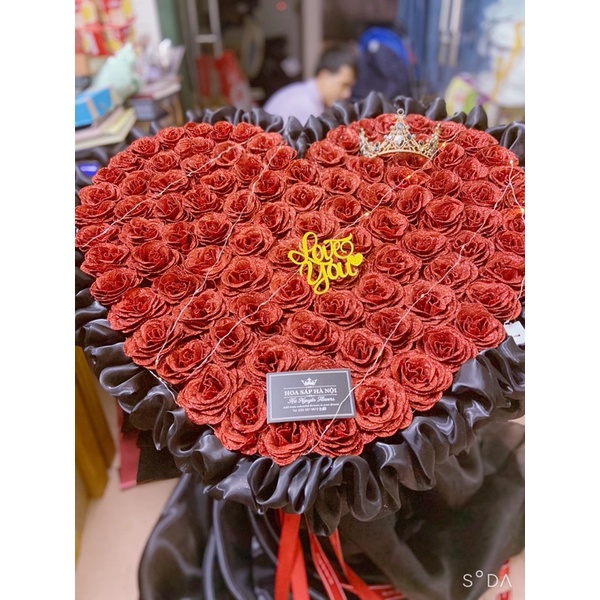 Hà Nội ship hoả tốc-Hoa hồng nhũ99bông kết hợp voan siêu kute tăng kèm vương miệng&amp;đèn nháy nhận kết chữ theo yêu cầu