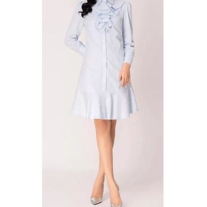 Đàm váy kẻ sọc tay dài cổ và chân váy nhún bèo hiệu Gumac size L