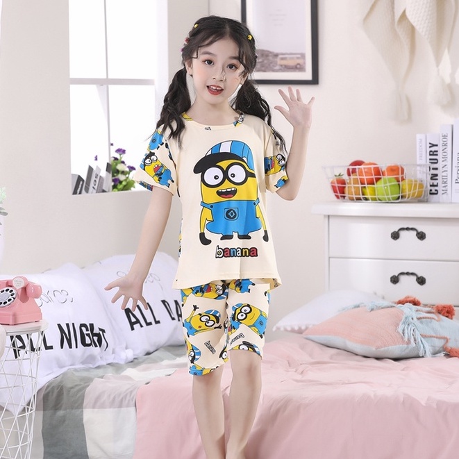 Set Đồ Bộ Ngắn Tay In Hình Mèo Hello Kitty Dễ Thương Dành Cho Các Bé