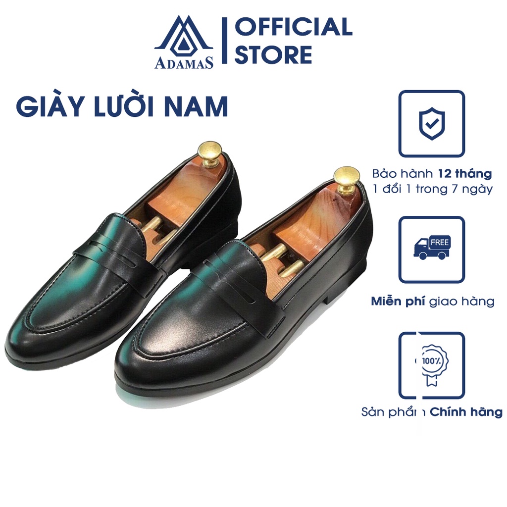 Giày lười nam công sở da bò màu đen đế cao su đúc - giày tây giành cho nam, lịch lãm hợp thời trang tăng chiều cao